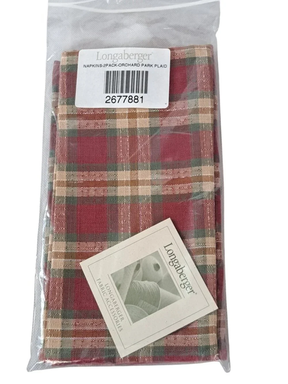 Longaberger Baskets Orchard Park Plaid Linen Napkins 2 Pack 2677881 NEW fabric